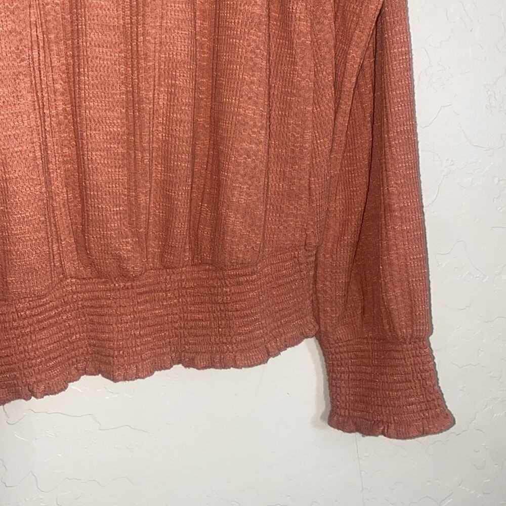 Free People Boulevard Ruffle long sleeve mock neck turtle neck Top in Coral - Picture 6 of 7